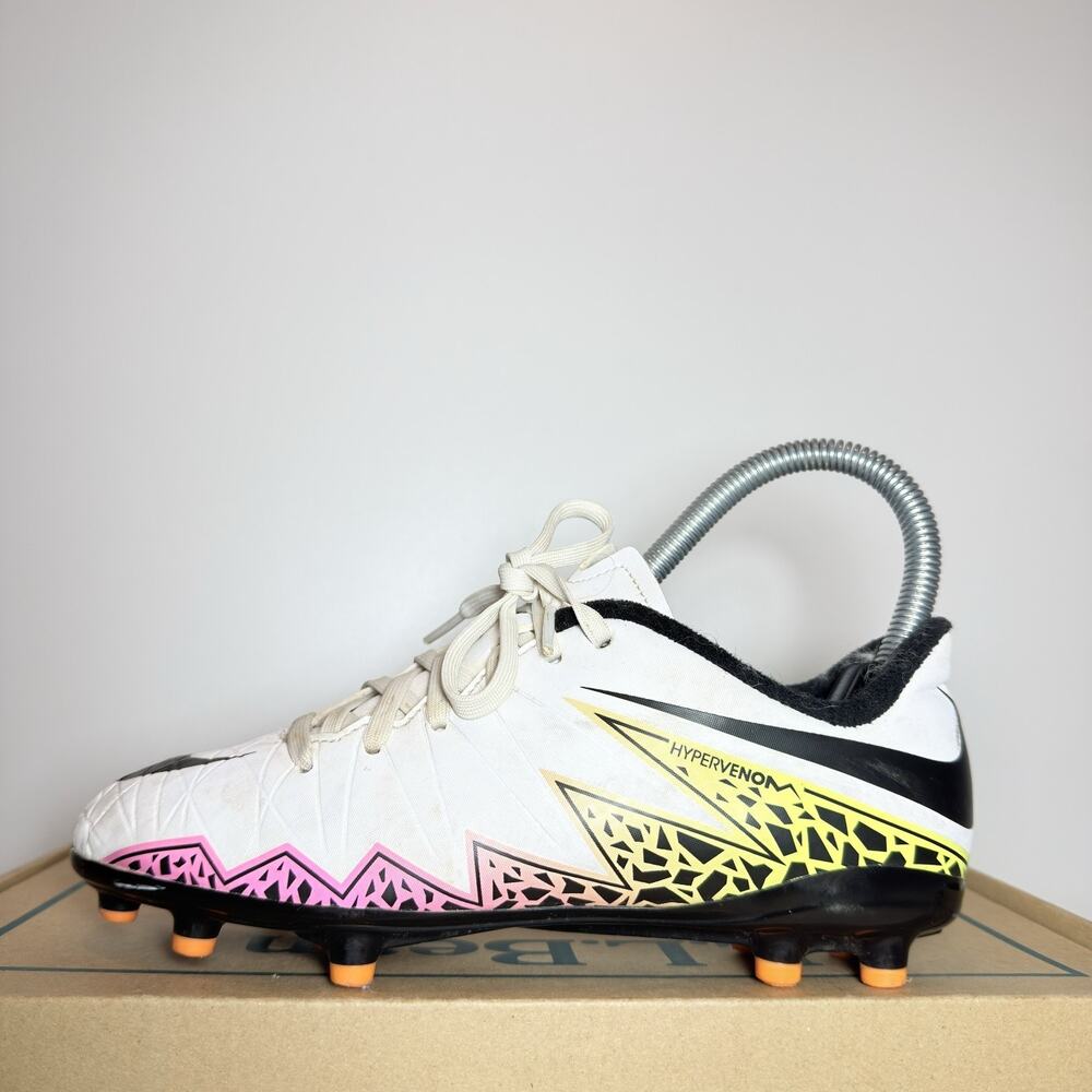Nike Youth 2Y Hypervenom Phelon Soccer Cleats White Pink Yellow Firm Ground